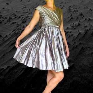SOLD Lost In Space 50’sSateen Silver Shimmer Dress